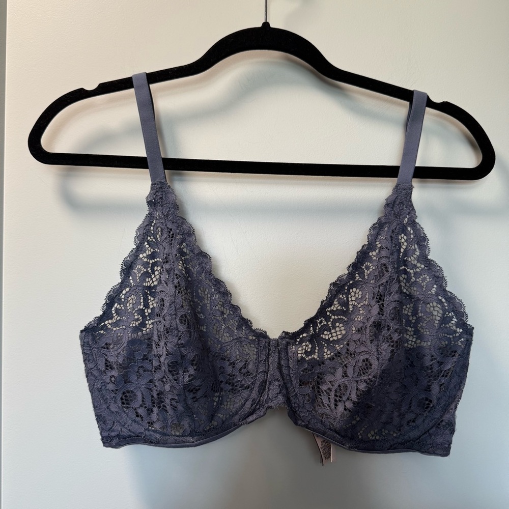Victorias Secret Body by Victoria Lined Demi Sheer Lace Bra‎ Blue 34DDD